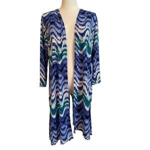 Chico's Travelers Knit Cardigan Size 1 M Open Duster Sweater Cheveron Resort NWT